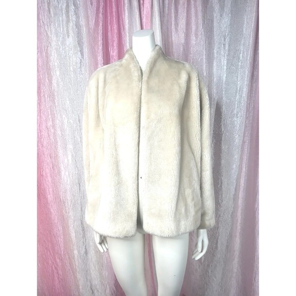 Vintage Borgana Faux Mink Fur Cream Swing Open Front Jacket Size Large - Picture 6 of 9